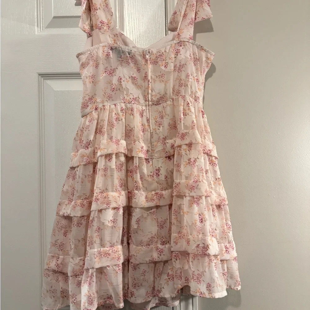 TRIXXI FLORAL TIERED TIED RUFFLE MINI DRESS SIZE 7 - Picture 2 of 7